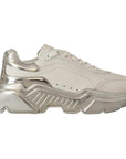Dolce & Gabbana White Silver Leather Daymaster Sneakers Shoes