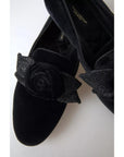 Dolce & Gabbana Black Velvet Flats Bow Young Queen Shoes