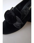 Dolce & Gabbana Black Velvet Flats Bow Young Queen Shoes