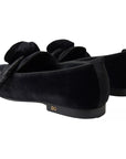 Dolce & Gabbana Black Velvet Flats Bow Young Queen Shoes