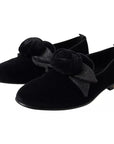 Dolce & Gabbana Black Velvet Flats Bow Young Queen Shoes