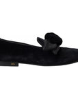 Dolce & Gabbana Black Velvet Flats Bow Young Queen Shoes