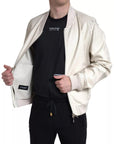 Dolce & Gabbana Off White LeatherPerforated Full Zip Jacket