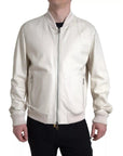 Dolce & Gabbana Off White LeatherPerforated Full Zip Jacket