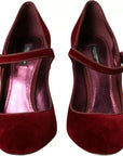 Dolce & Gabbana Red Velvet Gold Crystals Heels Mary Janes Shoes