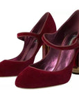 Dolce & Gabbana Red Velvet Gold Crystals Heels Mary Janes Shoes