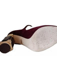 Dolce & Gabbana Red Velvet Gold Crystals Heels Mary Janes Shoes