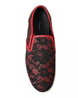 Dolce & Gabbana Black Red Lace Slip On Low Top Sneakers Shoes