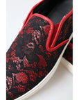 Dolce & Gabbana Black Red Lace Slip On Low Top Sneakers Shoes