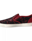 Dolce & Gabbana Black Red Lace Slip On Low Top Sneakers Shoes