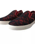 Dolce & Gabbana Black Red Lace Slip On Low Top Sneakers Shoes