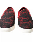 Dolce & Gabbana Black Red Lace Slip On Low Top Sneakers Shoes