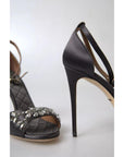 Dolce & Gabbana Gray Satin Ankle Strap Crystal Sandals Shoes