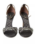 Dolce & Gabbana Gray Satin Ankle Strap Crystal Sandals Shoes