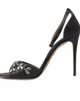 Dolce & Gabbana Gray Satin Ankle Strap Crystal Sandals Shoes