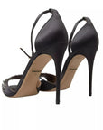 Dolce & Gabbana Gray Satin Ankle Strap Crystal Sandals Shoes