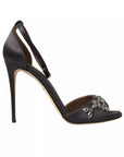 Dolce & Gabbana Gray Satin Ankle Strap Crystal Sandals Shoes