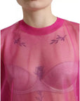 Dolce & Gabbana Pink Sheer Long Sleeves Crewneck Top Blouse