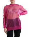 Dolce & Gabbana Pink Sheer Long Sleeves Crewneck Top Blouse