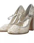 Dolce & Gabbana White Lace Crystals Heels Sandals Shoes