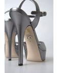 Dolce & Gabbana Silver Leather Platform Heels Sandals Shoes