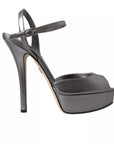 Dolce & Gabbana Silver Leather Platform Heels Sandals Shoes