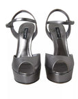 Dolce & Gabbana Silver Leather Platform Heels Sandals Shoes