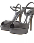 Dolce & Gabbana Silver Leather Platform Heels Sandals Shoes