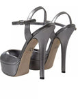 Dolce & Gabbana Silver Leather Platform Heels Sandals Shoes