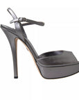 Dolce & Gabbana Silver Leather Platform Heels Sandals Shoes