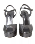 Dolce & Gabbana Silver Leather Platform Heels Sandals Shoes