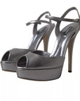 Dolce & Gabbana Silver Leather Platform Heels Sandals Shoes