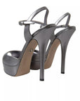 Dolce & Gabbana Silver Leather Platform Heels Sandals Shoes