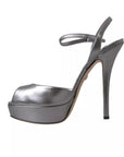 Dolce & Gabbana Silver Leather Platform Heels Sandals Shoes