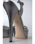 Dolce & Gabbana Silver Leather Platform Heels Sandals Shoes