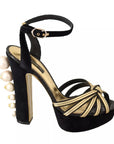 Dolce & Gabbana Black Gold Bianca Faux Pearl Sandals