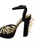 Dolce & Gabbana Black Gold Bianca Faux Pearl Sandals