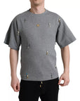 Dolce & Gabbana Gray Cotton Embellished Crew Neck T-shirt