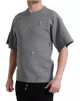 Dolce & Gabbana Gray Cotton Embellished Crew Neck T-shirt