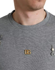 Dolce & Gabbana Gray Cotton Embellished Crew Neck T-shirt
