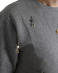 Dolce & Gabbana Gray Cotton Embellished Crew Neck T-shirt