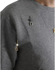 Dolce & Gabbana Gray Cotton Embellished Crew Neck T-shirt