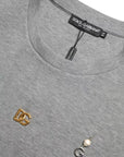 Dolce & Gabbana Gray Cotton Embellished Crew Neck T-shirt