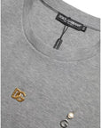 Dolce & Gabbana Gray Cotton Embellished Crew Neck T-shirt
