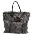 Dolce & Gabbana Black Oversize Faux Fur Shopping Tote Bag