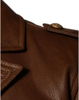 Dolce & Gabbana Brown Calfskin Leather Button Down Jacket