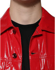 Dolce & Gabbana Red Polyester Button Down Collared Jacket
