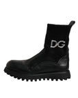 Dolce & Gabbana Black DG Logo Horse Sock Ankle Boots Shoes