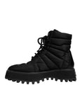 Dolce & Gabbana Black Padded Mid Calf Lace Up Boots Shoes