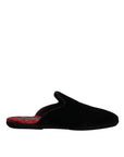 Dolce & Gabbana Black Viscose Velvet Slides Flat Slipper Shoes